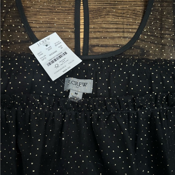 NWT J Crew Black Sheer Blouse with Gold Dots - Picture 2 of 3